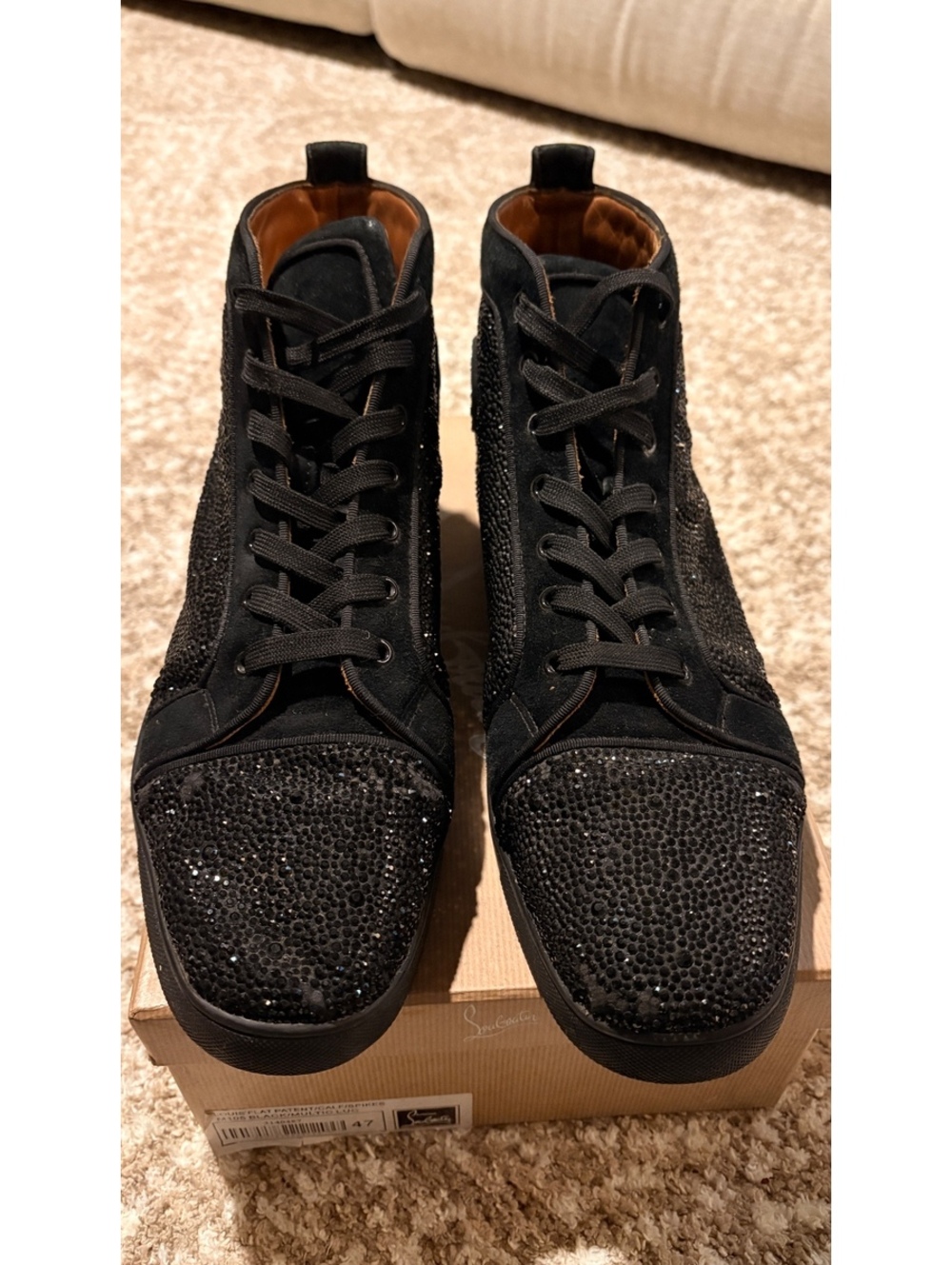 Christian Louboutin Louis Strass Black Crystal High Top Sneakers Men’s EU 47